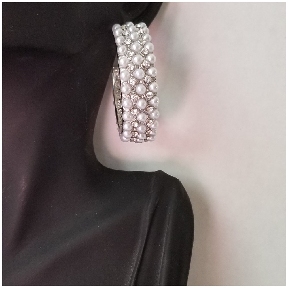 NWT Faux Pearl & Rhinestone Hoop Earrings